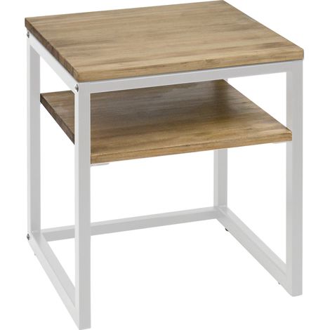 Mesita de noche ECO Three con estante 40x40x47cm Blanca en madera maciza de pino acabado vintage estilo industrial Box Furniture (1/3)