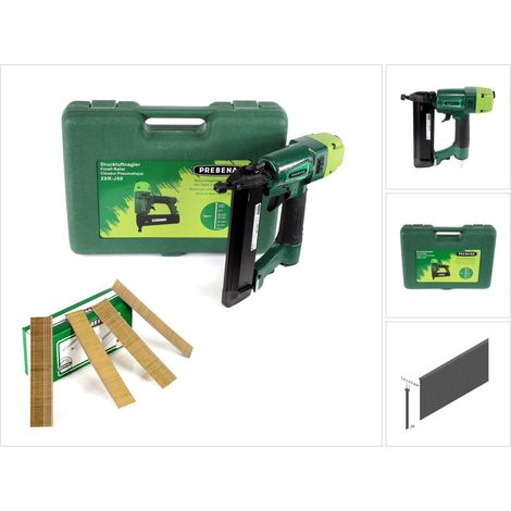 Prebena 2XR-J50 Druckluftnagler im Transportkoffer + Prebena Stauchkopfnägel Brads 25 mm 5000 Stück - aus verzinktem Stahl, geharzt (1/5)