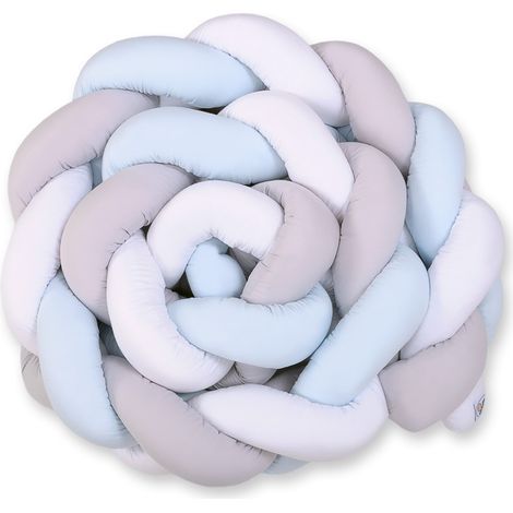 Protector de cuna trenzado XXL - blanco, gris y azul