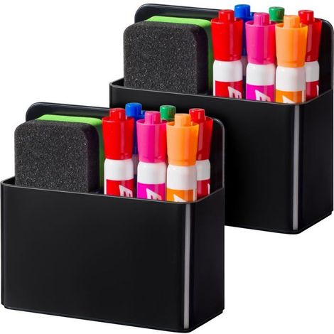 BelleRise - Lot de 2 porte-stylos magnétiques en plastique – Accessoire de rangement pour casier scolaire (noir) (1/5)