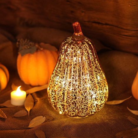 Citrouille lumineuse argentée pour Halloween, citrouille en verre phosphorescente, décoration (1/5)