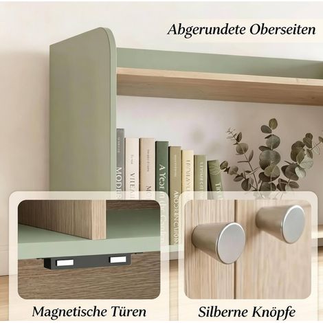 Librería alta 60x30x161,2 cm de MDF y aglomerado, verde, para salón – MEUBLIV (1/5)