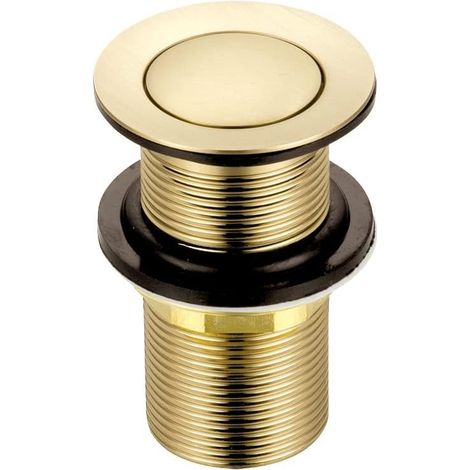 Bonde de lavabo sans fente en laiton massif – Raccord standard G 1 ¼ BSP – Finition or brossé – Mécanisme clic-pop pour usage facile (1/3)