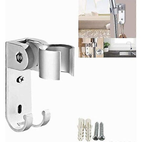 Support mural pour pommeau de douche, support réglable avec 2 crochets, support pour pommeau de douche et pulvérisateur de bidet, facile à installer soi-même. (1/5)