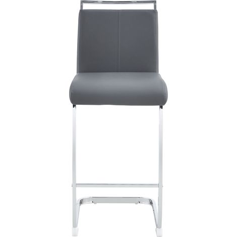 Lot de 2 tabourets de bar gris en PU avec pieds métalliques argentés pour cuisine et terrasse (1/5)
