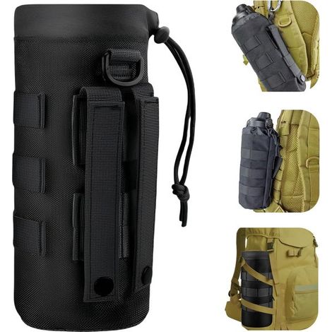 Soporte ajustable para botellas de agua，Bolsa de almacenamiento para botellas de agua，Malla de nailon 1000D，Ideal para senderismo，10 x 23 cm (1/5)