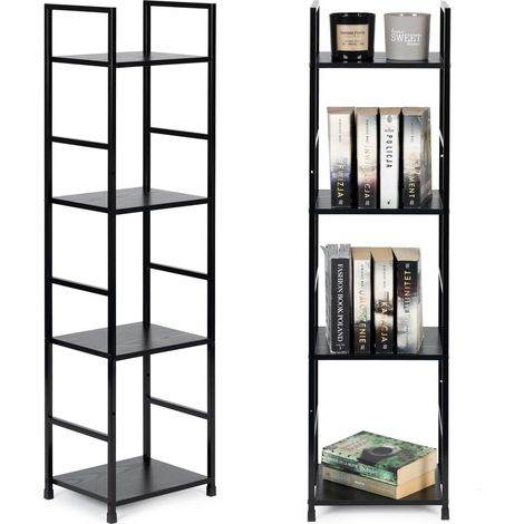 Scaffale moderno in legno, struttura in metallo LOFT, 4 ripiani, nero