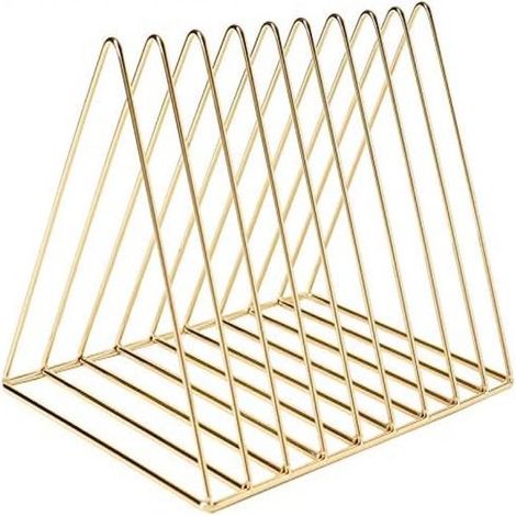 Organiseur de magazines - Porte-documents triangulaire à 9 compartiments - Rangement et tri de bureau - Usage bureau et maison - Métal - Doré - 1 pièce (1/5)