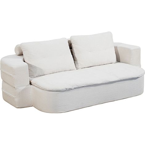 Canapé compressé convertible + couette en velours côtelé beige WATFORD (1/5)