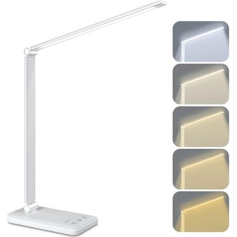 Schreibtischlampe, wiederaufladbare LED-Schreibtischlampe, 5 Farbtemperaturen und 5 Helligkeitsstufen einstellbar, 5 W Leselampe, Weiß
