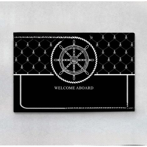 New Welcome Aboard Doormat 60x40cm - Welcome Rug Pattern 03 - Black