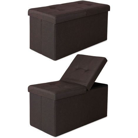 dibea faltbarer Sitzhocker / Aufbewahrungsbox mit Klappdeckel, Sitzbank aus Leinen, 76 x 38 x 38 cm, braun (1/5)