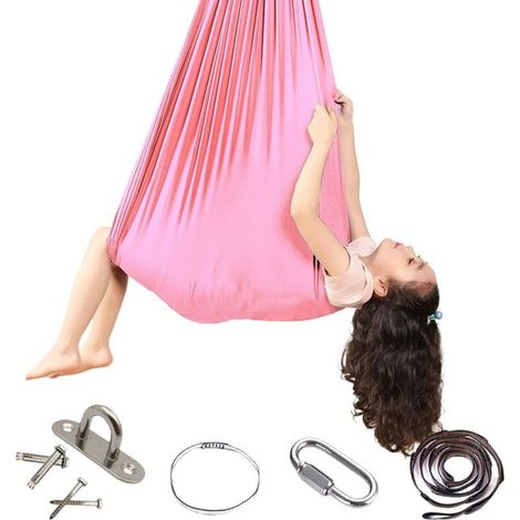 Hamac balançoire sensoriel élastique pour enfants thérapie autisme - 280 x 150 cm, rose (1/5)
