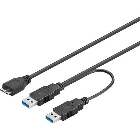 Cable USB 3.0 micro  tipo B dual-power 0.50 M Negro (1/4)