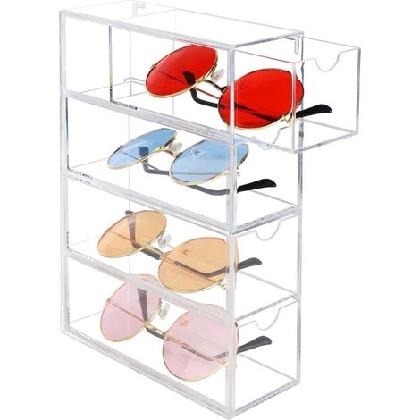 Rangement Lunettes, Organisateur Maquillage à 4 Tiroirs, Boîte De Organiseur pour Lunettes, Support D'affichage De Lunettes en Acrylique, pour Articles De Bureau De Maquillage 24,6x17,5x6,33cm (1/3)