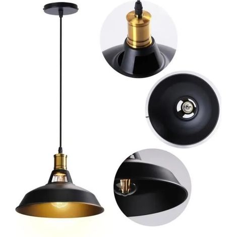 E27 Vintage Suspension Luminaire Industrielle Noir Luste Plafonnier Retro Style Edison pour Salon Chambre (1/4)