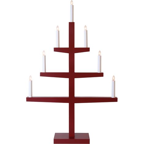 Star Trading Grand chandelier 'Tripp' avec 7 bougies, bois de pin, ampoule E10, rouge, H 77 cm (1/4)