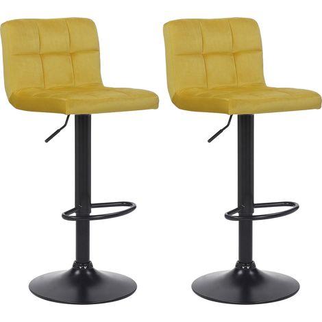 Set di 2 sgabelli da bar in velluto giallo cuciture decorative base in metallo nero 100004148