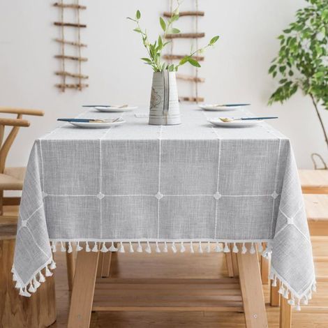 HOXILEELEONappe rectangulaire en coton et lin, nappe imperméable, housse de table de ferme lavable 55''x70'', gris (1/5)