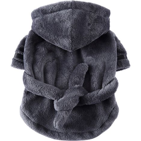 Peignoir pour chiot, peignoir éponge pour chien avec capuche et ceinture, facile à enfiler, YP01C Gris (1/4)