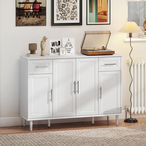 Buffet élégant avec 2 tiroirs et 3 placards à étagères réglables, en bois, 120 x 38 x 86 cm, blanc (1/5)