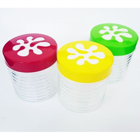 Trade Shop - Tris Di 3 Barattoli Vetro Con Coperchio Colorato Righe Sale Zucchero Caffe' Dolci -