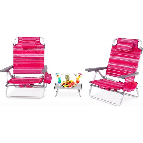 COSTWAY Set Sedia da Spiaggia, Schienale Regolabile 5 Livelli (Rosa Scuro) (1/5)