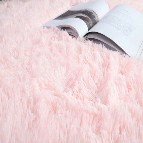 Tapis Rond 140cm Moelleux Anti-Dérapant pour Salon, Chambre ou Couloir, Doux et Confortable, Tapis Shaggy Rose Grand Format (1/4)