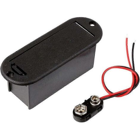 Boîtier porte-pile 9V 2026 avec montage plat pour micro actif de guitare ou de basse, en ABS durable, ouverture par pression, noir et rouge. (1/5)