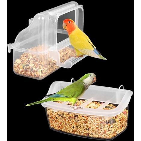 Lot de 2 mangeoires en plastique pour cage à oiseaux, mangeoires à suspendre pour perroquets, petits oiseaux, perroquets, calopsittes, pigeons, canaris (transparent) (1/4)
