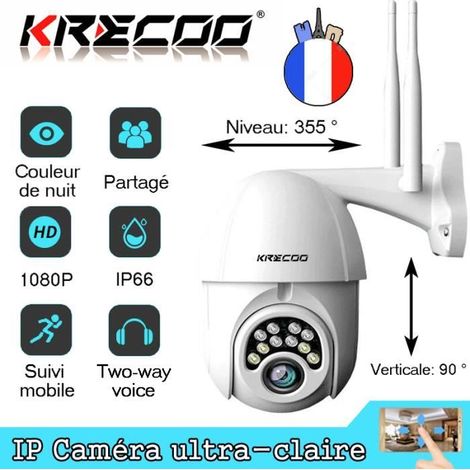 KRECOO®Intelligente Caméra IP 1080P Exterieur Étanche WiFi intérieur Sécurité HD Support TF 128G Détection de IR Vision Nocturne (1/4)