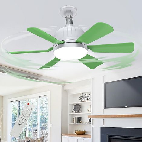 Ventilateur de plafond avec lumière et télécommande, température de couleur réglable (3000K-6500K), E27, 6 pales, vert (sans base) (1/5)