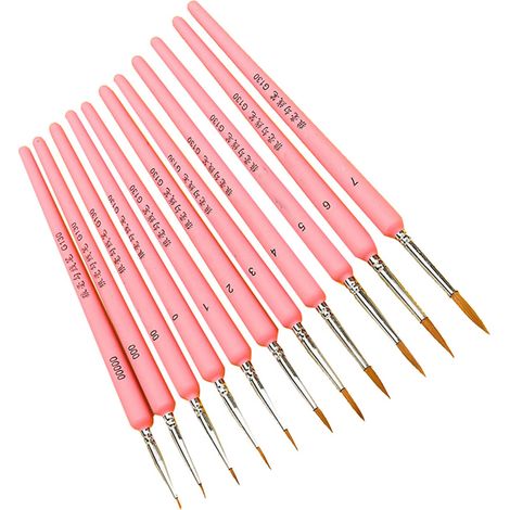 Ensemble de 11 pinceaux de précision, manche ergonomique, poils de belette doux et absorbants, pour le dessin au trait, rose. (1/5)