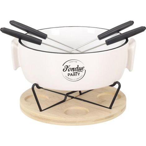 Service à Fondue "Chauffe-Plat & 4 Piques" 23cm Blanc (1/3)
