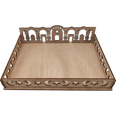 Bandeja de madera para servir Eid Ramadan Moon Star Mubarak, bandejas para hornear postres (1/4)