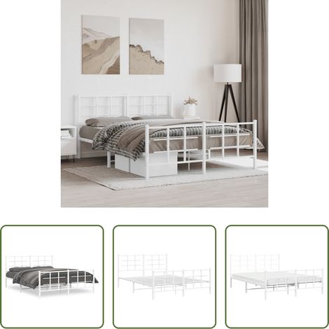 Cadre de lit - Cadre de lit métal sans matelas et pied de lit blanc 150x200 cm (1/5)