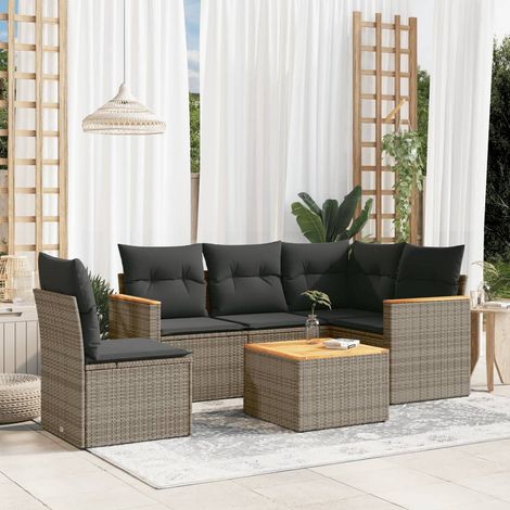 Ensemble Salon de Jardin 5 Places Noir Résine Tressée avec Coussins Blanc Crème - Modulable, Housse Lavable, Cadre Acier, Résistant aux UV, Charge 110 kg (1/5)