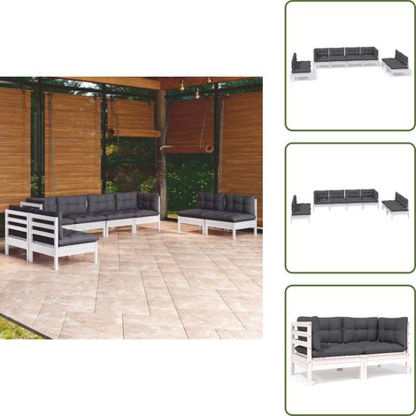 Cojines de madera - vidaXL Muebles de jardín 8 pzas con cojines madera maciza de pino - Muebles modulares