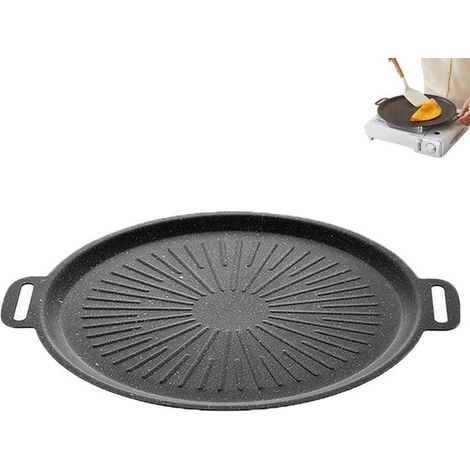 Poêle à griller en pierre Maifan - Poêle à griller d'extérieur - Poêle à barbecue coréenne - Plaque de cuisson portable en fonte antiadhésive - 30 cm - Idéale pour le camping, la maison et les barbecu (1/5)