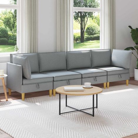 vidaXL Modular Sofa Set mit Stauraum 4 pcs Hellgrau Stoff (1/5)