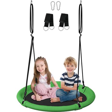 Balançoire d'arbre soucoupe de 102 cm – Balançoire de jardin réglable pour enfants et adultes, balançoire d'aire de jeux extérieure, vert et noir (1/5)