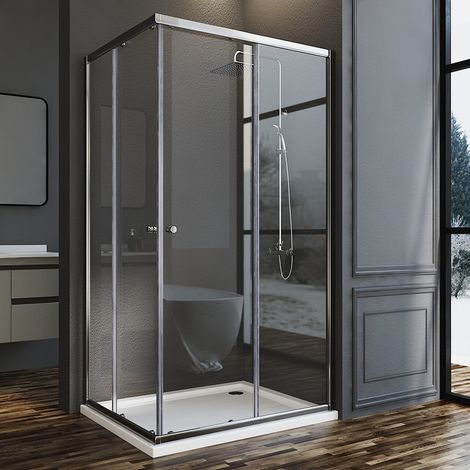 Duschkabine 100x100cm Eckeinstieg Schiebetüren 6mm ESG Sicherheitsglas Eckeinstieg Duschabtrennung Duschwand Eckdusche Schiebetür Höhe 185cm