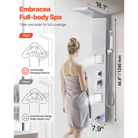 Colonne de douche avec pommeau de douche effet pluie, système de panneau de douchette mural en acier inox brossé, robinet 5 fonctio… (1/5)
