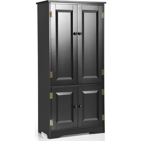COSTWAY Mobile Multiuso, Armadio da Soggiorno, Credenza da Cucina in Legno, con 4 Ripiani, 58,5 x 31,4 x 123cm, Bianco e Nero (Nero) (1/5)