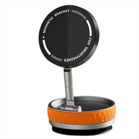 Support magnétique rotatif à 360° avec ventouse pour téléphone portable, support pliable pour voiture, couleur orange. (1/5)