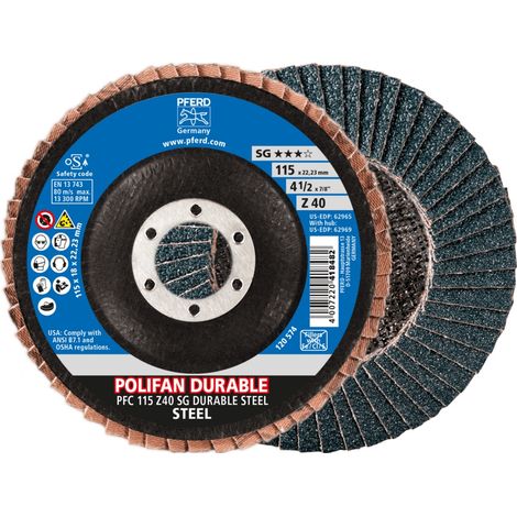 PFERD TOOLS POLIFAN POWER Fächerscheibe PFC 115x22,23 mm konisch Z40 Leistungslinie SG DURABLE STEEL für Stahl 10 Stk (1/5)