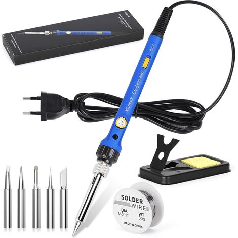 Lötkolben 60W, Lötkolben Set mit Lötzinn, Temperatur Einstellbar 220-480℃, EIN/AUS Schalter, 30g Lötdraht, 5 Lötspitzen, Soldering Iron Set für Elektrotechnik Reparaturen Profi Hobbybastler (1/5)
