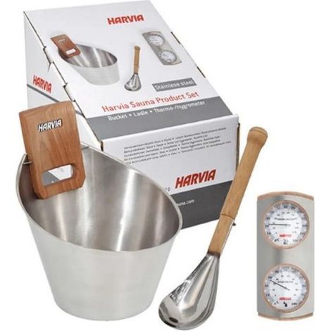 Harvia SA006 Saunakübel Schöpfkelle Thermometer Edelstahl Zubehör Set