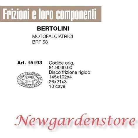Disco de embrague rígido cortacésped de 10 ranuras BRF 58 BERTOLINI 15193 81.9030.00