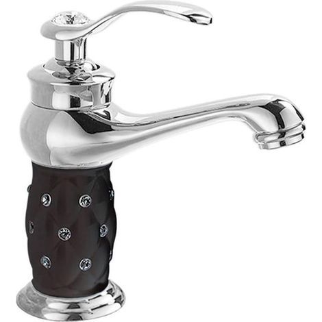 Robinet de lavabo de luxe monotrou, à poignée unique, robinet d'eau chaude et froide (argent, noir) (1/4)